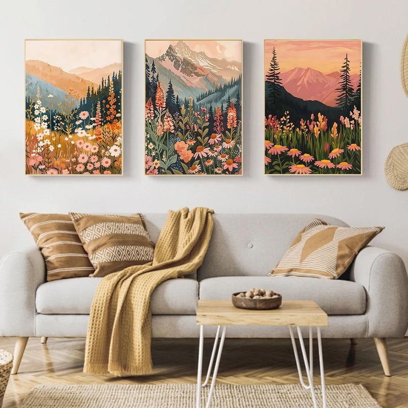 Mandun 3 Pack Landscape Paint by Numbers Kit for Adults with Frame, Wildflowers Paint by Numbers, Landscape Adult Gift Craft Kits 7.8x11.8Inch with Frame and Easel - Image 3