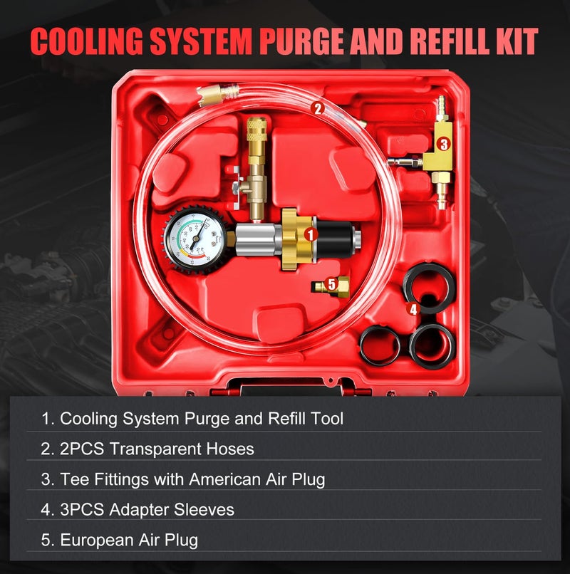 JIFETOR Universal Cooling System Vacuum Type Coolant Refill Tool Kit, Red - Image 2