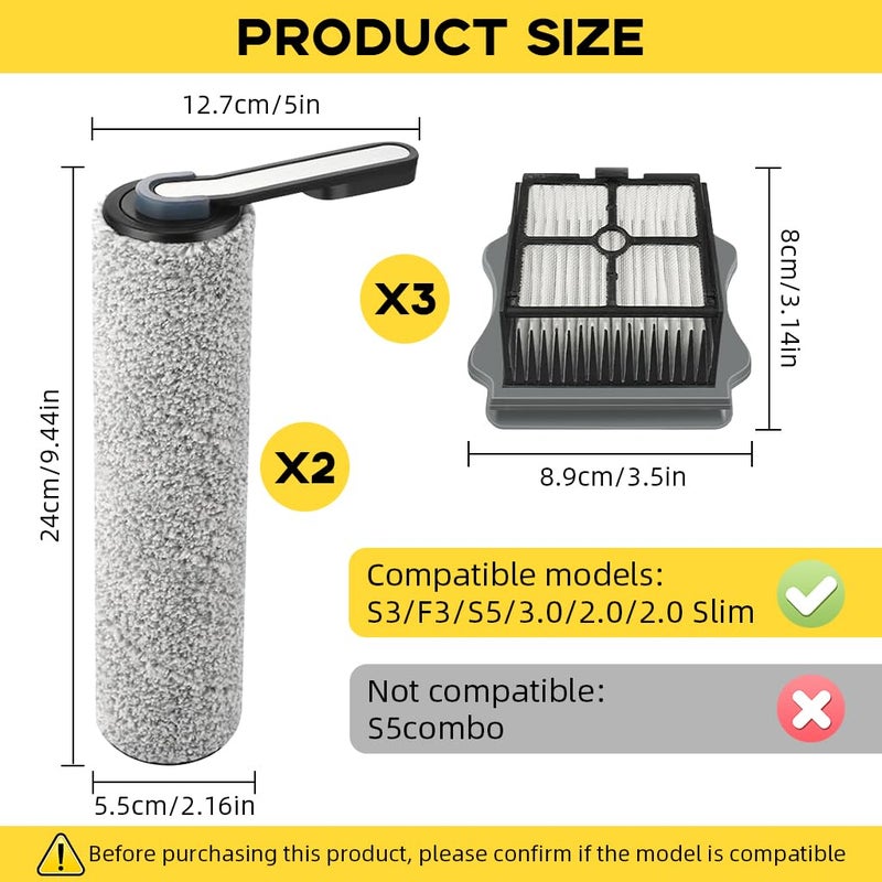 HASTHIP Replacement Brush Roll HEPA Filters for Tineco Wet Dry Vacuum Includes 2pcs Soft Microfiber Wet Dry Use Brush Roll and 4Pcs Filters for S3F3S5302020slim - Image 3