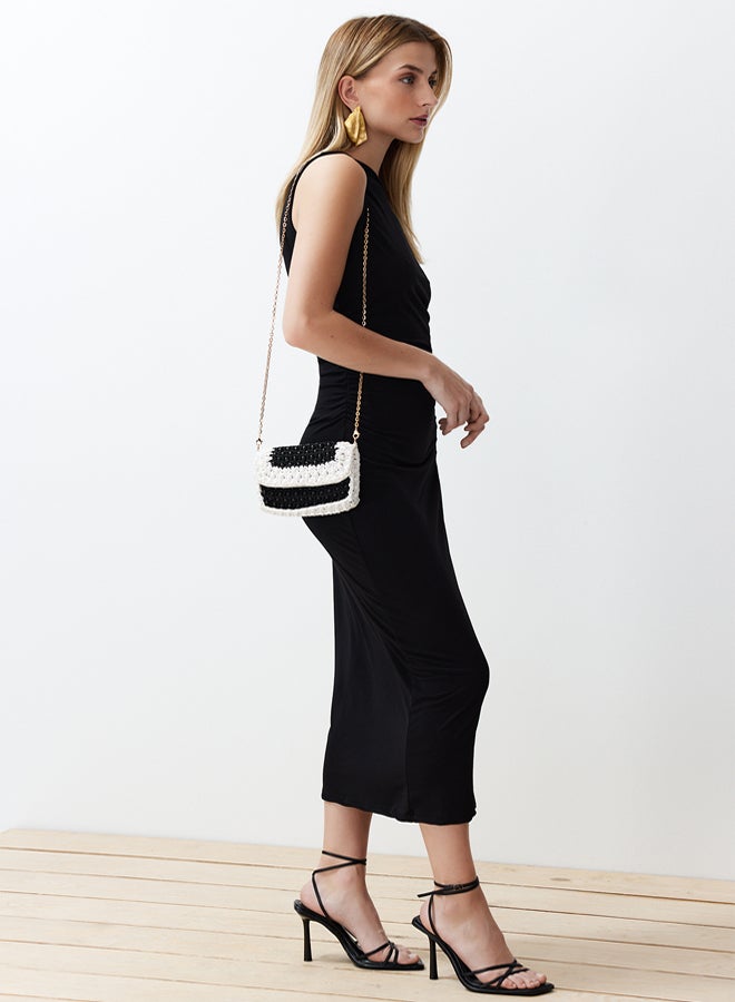 trendyol Black Fitted Body-Fitted Boat Neck Zero Sleeve Flexible Knitted Knitted Midi Pencil Dress - Image 2