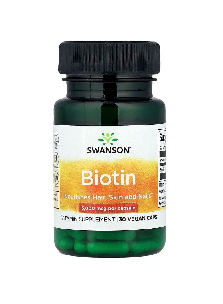SWANSON Biotin 5,000 mcg 30 Vegan Caps - Image 1