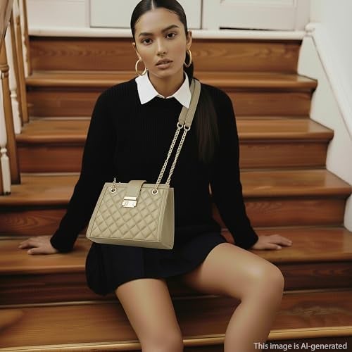 fastrack Olive SnapLock Shoulder Bag | Quilted Faux-Leather Women’s Handbag | Shoulder Bag with Chain Strap & Dual Closure - Image 2