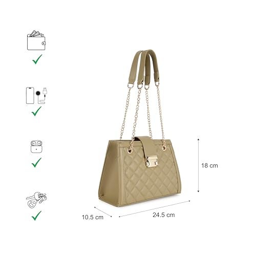 fastrack Olive SnapLock Shoulder Bag | Quilted Faux-Leather Women’s Handbag | Shoulder Bag with Chain Strap & Dual Closure - Image 5