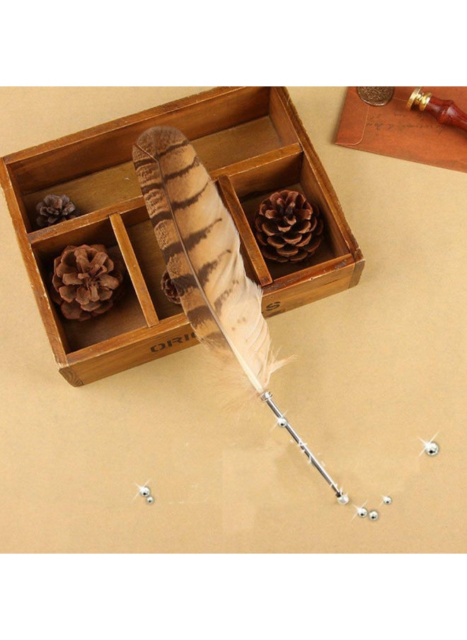 SPYSHOP - SpyShop Classic Style Stationery Feather Ballpoint Pen Quill Ink Pen for Kids Natural Owl Fountain Pen for Decoration and Hand Writing Gift Pen - Image 1
