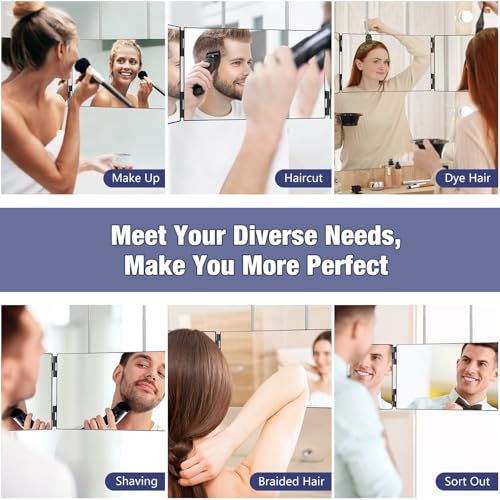 Dripex 3 Way Mirror for Men or Women, 360° Trifold Self Haircut Mirror with Height Adjustable Hooks, for Makeup, Styling, Shaving, Braiding, Dye Hair (Black Without Led) - Image 5
