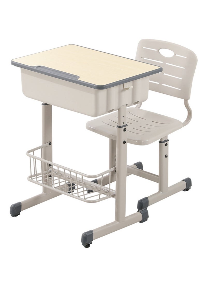 بيت الشاي مجموعة مكتب دراسة وكرسي للأطفال بارتفاع قابل للتعديل، طاولة كتابة متعددة الوظائف للطلاب في المدرسة للأطفال، طاولة دراسة وكراسي للأولاد والبنات مع درج تخزين - Image 1