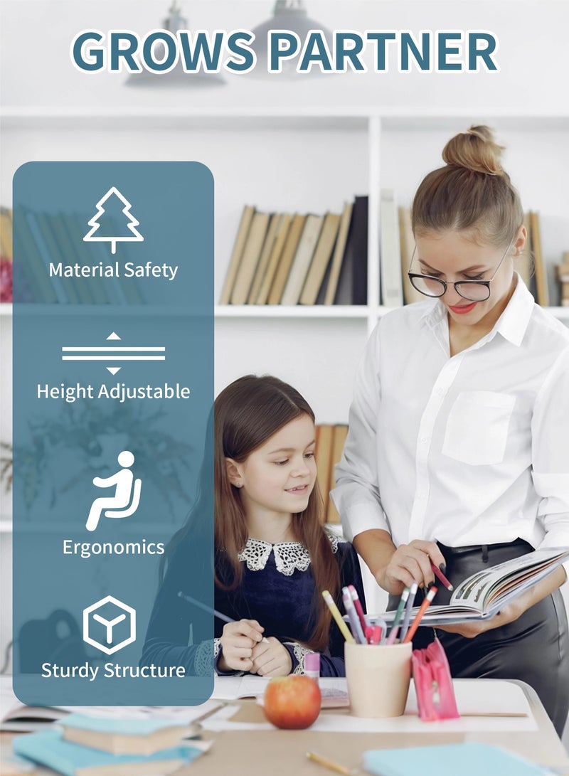 HomKawt Adjustable Height Kids Study Desk and Chair Set, Multifunctional School Student Writing Desk Table for Children, Study Table & Chairs for Boys and Girls with Drawer Storage - Image 5