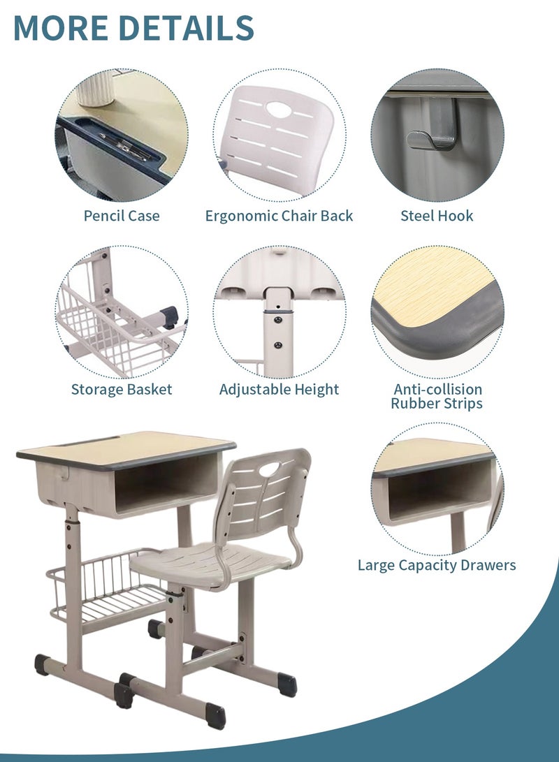 HomKawt Adjustable Height Kids Study Desk and Chair Set, Multifunctional School Student Writing Desk Table for Children, Study Table & Chairs for Boys and Girls with Drawer Storage - Image 4