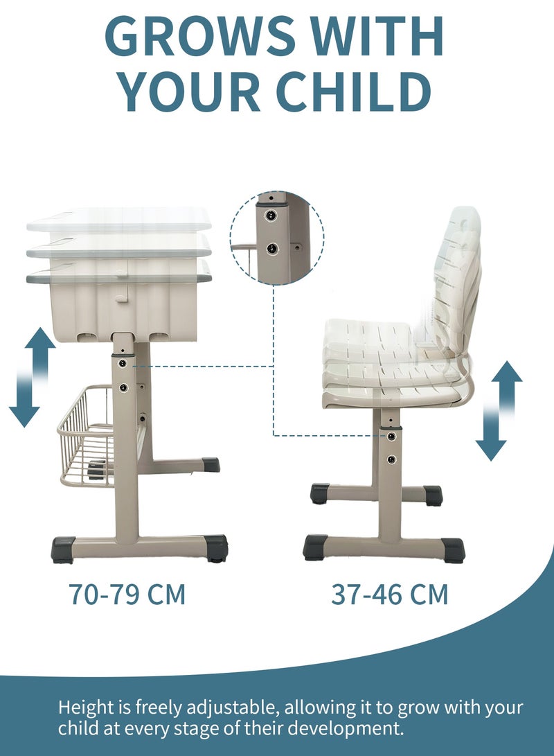 بيت الشاي مجموعة مكتب دراسة وكرسي للأطفال بارتفاع قابل للتعديل، طاولة كتابة متعددة الوظائف للطلاب في المدرسة للأطفال، طاولة دراسة وكراسي للأولاد والبنات مع درج تخزين - Image 2