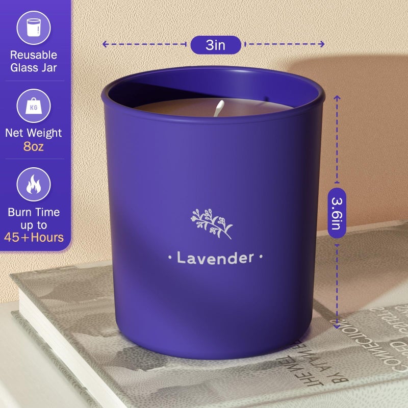 TranquilBliss Lavender Candles for Home Scented, 8 oz Scented Candles Present, Purple Jar Wax, Made with Soy for Women, 45 Hour Long-Lasting Burn for Christmas Mom Girl Birthday Christmas Giving - 1 Pack - Image 4