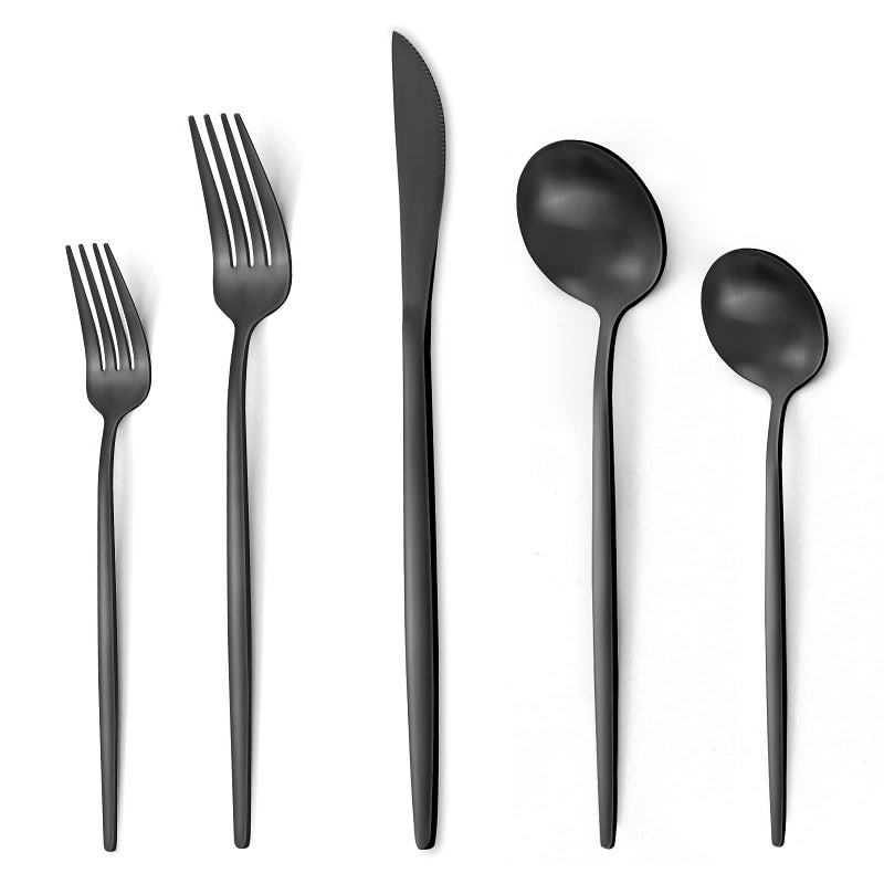 Oliviola 40 Pieces Silverware SetMatte Black Stainless Steel Flatware Cutlery Set Service for 8 Stain Finish Kitchen Utensil SetInclude Dinner Knives Forks and Spoons Silverware Dishwasher Safe