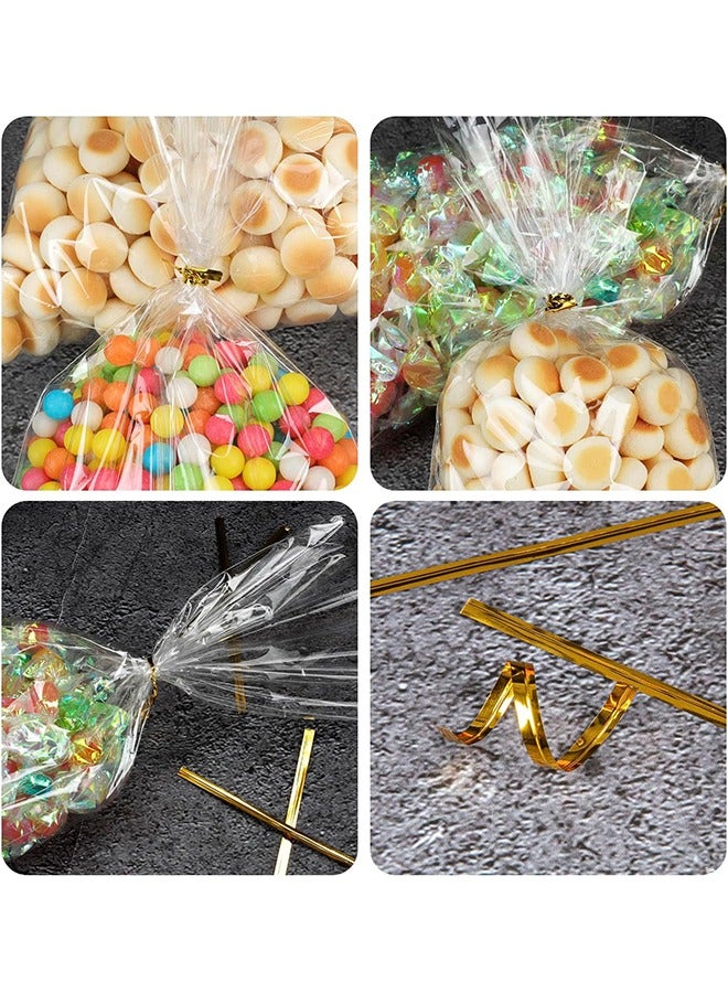 HS 100 عبوة من أكياس السيلوفان البلاستيكية الشفافة مقاس 12.7 سم × 27.94 سم مع أربطة ملفوفة 10.16 سم لأكياس الحلوى وأكياس البسكويت وحقائب المكافآت وتغليف الهدايا والديكورات وتخزين الطعام - Image 4