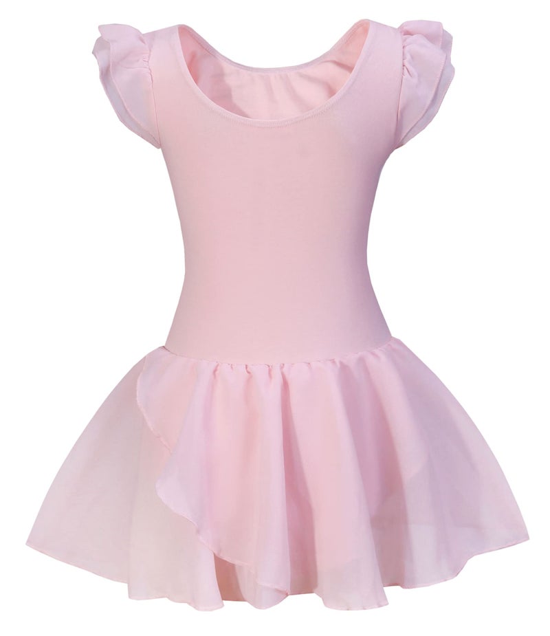 *daisysboutique* Girls Ballet Skirted Dress Ballerina Costume Ruffle Sleeve Tutu Dance Outfit Leotard (6-7 Years, Ballet Pink) - Image 2
