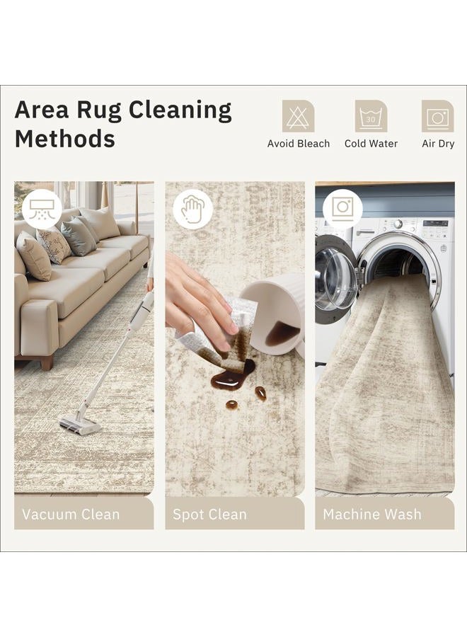 Soalmost 12x15 Washable Area Rug Beige Neutral Abstract Living Room Large Carpet Non Slip Bedroom Indoor Office Dining Room Low Pile Thin Rug - Image 5