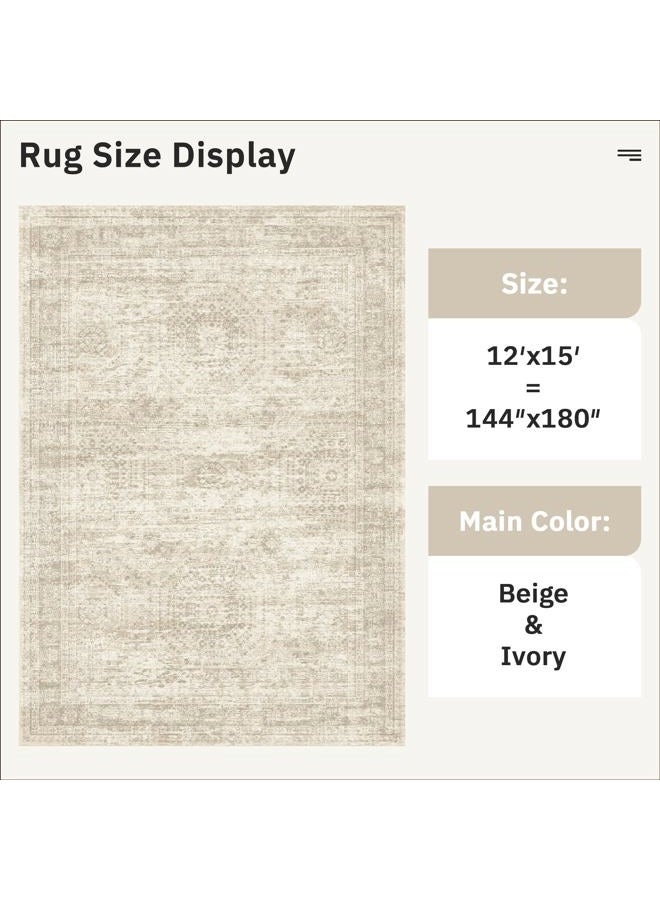 Soalmost 12x15 Washable Area Rug Beige Neutral Abstract Living Room Large Carpet Non Slip Bedroom Indoor Office Dining Room Low Pile Thin Rug - Image 4