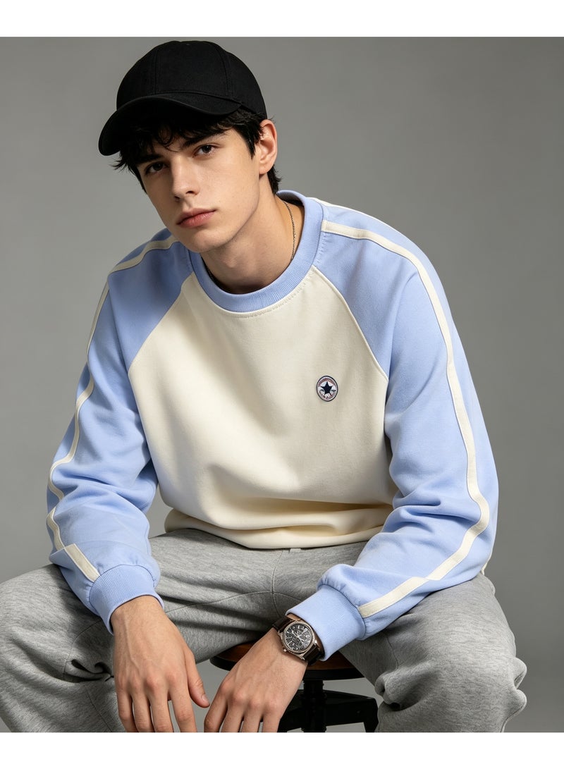 Converse Unisex Raglan Long Sleeve T‑Shirt, Side Stripes Casual Loose Fit Daily Wear Top, Sky Blue - Image 1