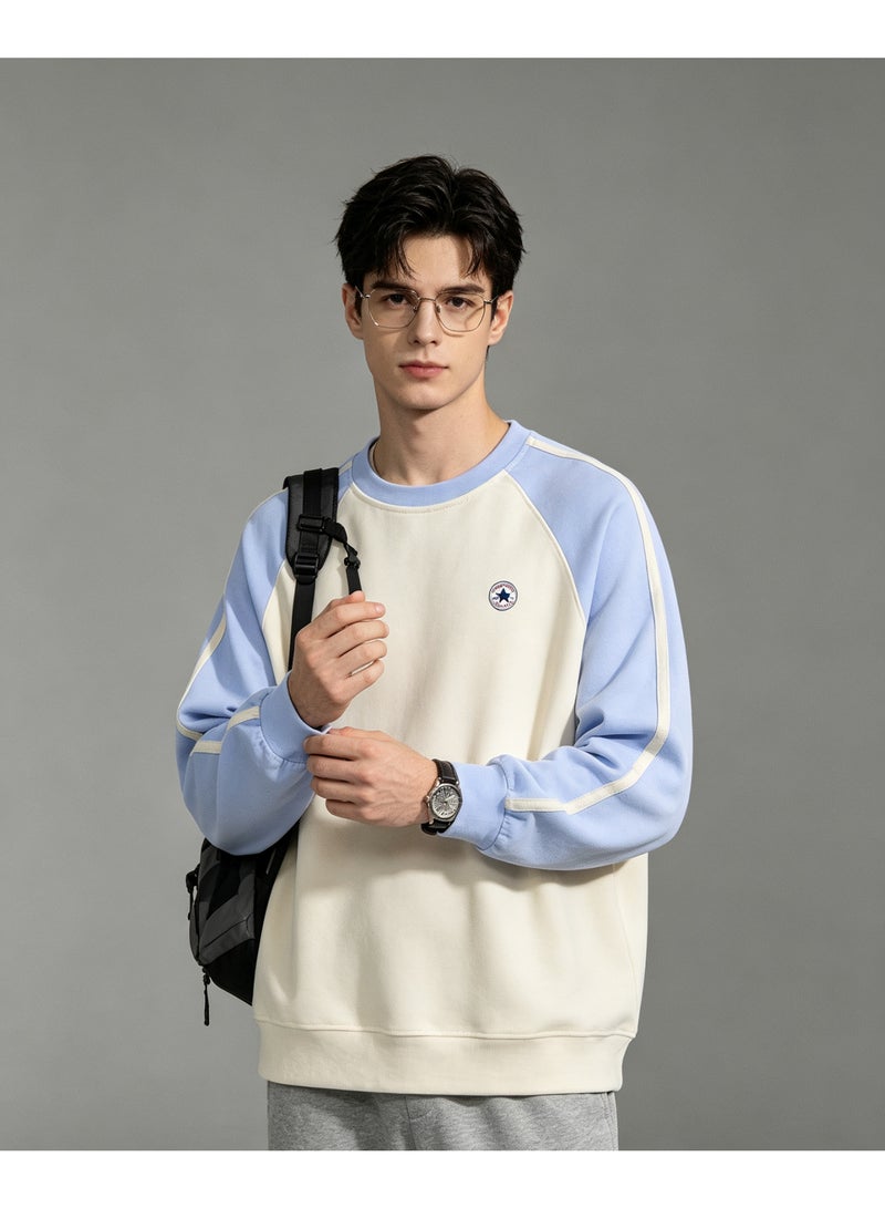 Converse Unisex Raglan Long Sleeve T‑Shirt, Side Stripes Casual Loose Fit Daily Wear Top, Sky Blue - Image 3