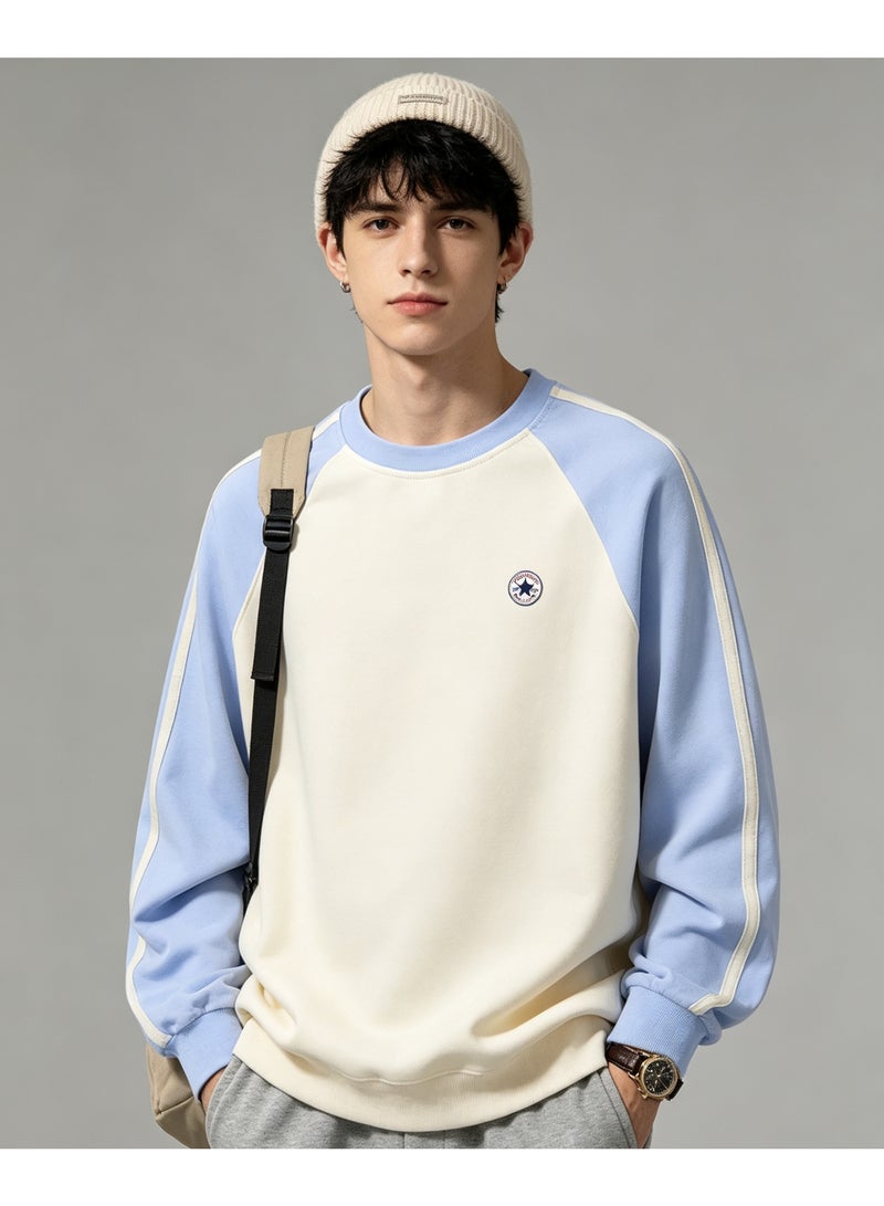 Converse Unisex Raglan Long Sleeve T‑Shirt, Side Stripes Casual Loose Fit Daily Wear Top, Sky Blue - Image 2