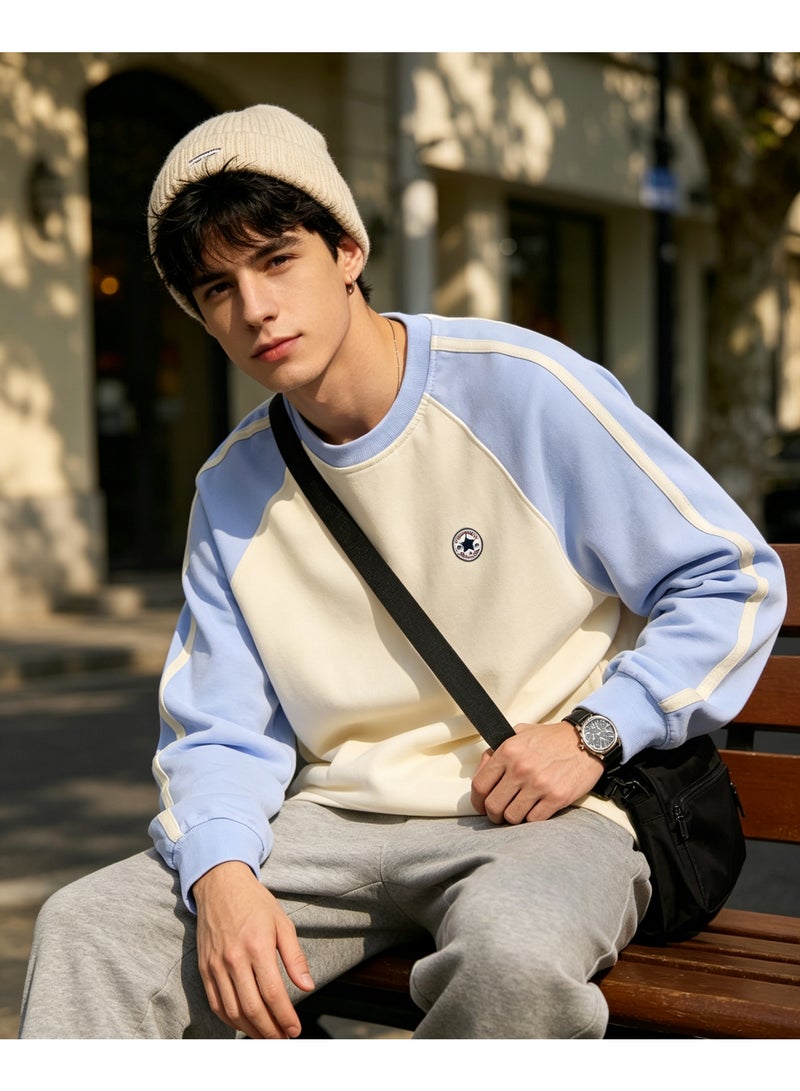 Converse Unisex Raglan Long Sleeve T‑Shirt, Side Stripes Casual Loose Fit Daily Wear Top, Sky Blue - Image 5