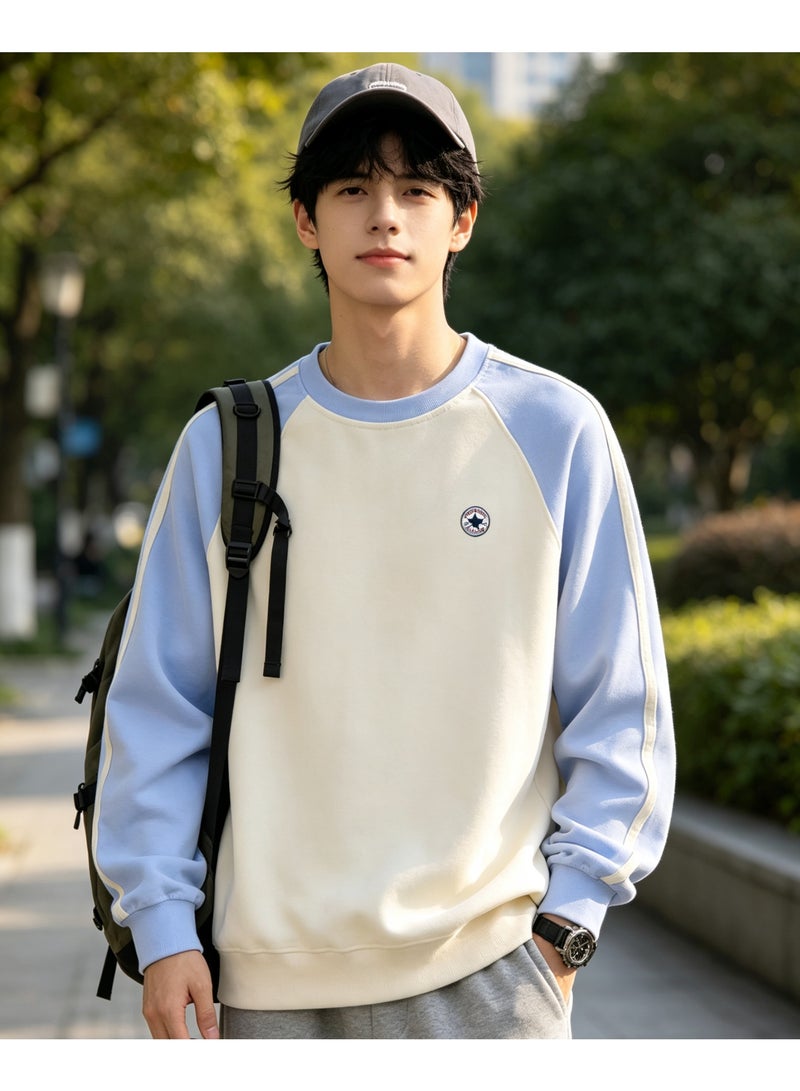 Converse Unisex Raglan Long Sleeve T‑Shirt, Side Stripes Casual Loose Fit Daily Wear Top, Sky Blue - Image 4