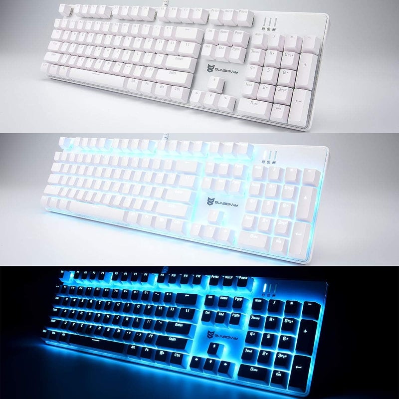 Merdia Hot Swappable 104 Keys Full Size Mechanical PC Gaming Keyboard | Blue Switch White Mechanical Wired Computer Keyboards | LED Backlit 104 Keys US Layout Light Up Wired Gaming Keyboard - Image 5