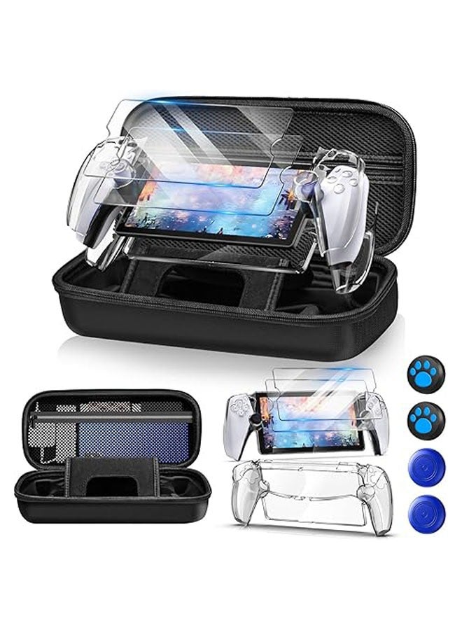 12-in-1 accessory set for Playstation Portal Remote Player, hard carrying case for PS5 Portal, PS Portal case with clear skin, 2 screen protectors with 4 thumb grips - Image 1