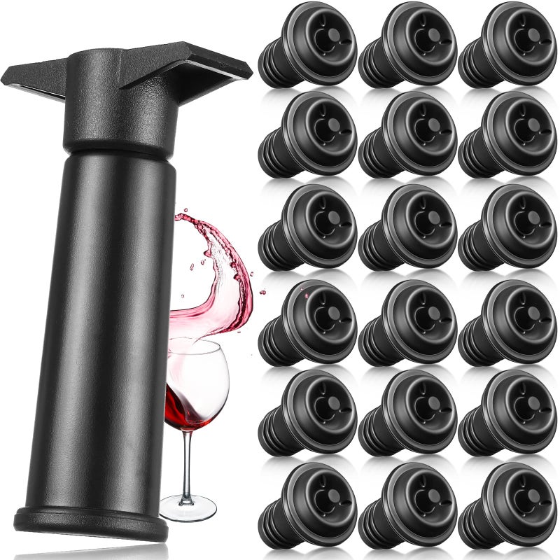 Honoson 18 Pieces Wine Saver Pump with Vacuum Reusable Preserver Practical Wine Keeper Bottle Sealer Keep Fresh for Kitchen Office Home Adult Party Favor Supplies(Black) - Image 1