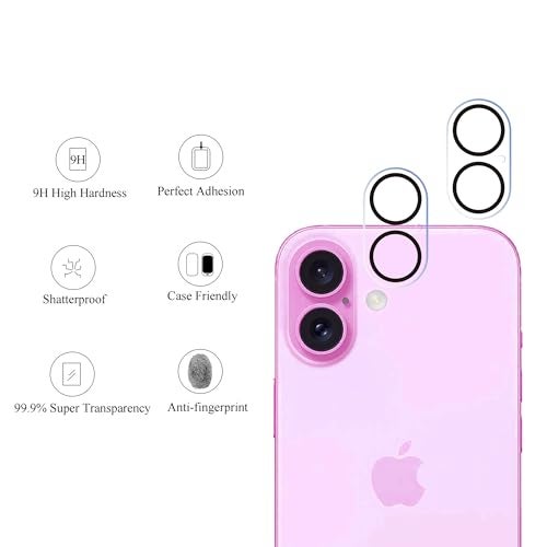 Ailun 3 Pack Camera Lens Protector for iPhone 16 & iPhone 16 Plus,Tempered Glass,9H Hardness,Anti-Scratch,Case Friendly[Does not Affect Night Shots][Not for iPhone 16 Pro/16 Pro Max] - Image 2