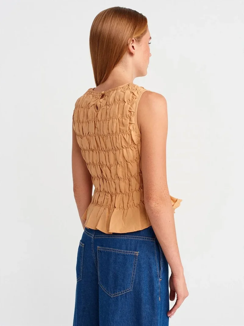 ديلفين Dilvin Women's Crop Blouse With Crew Neck And Buttons