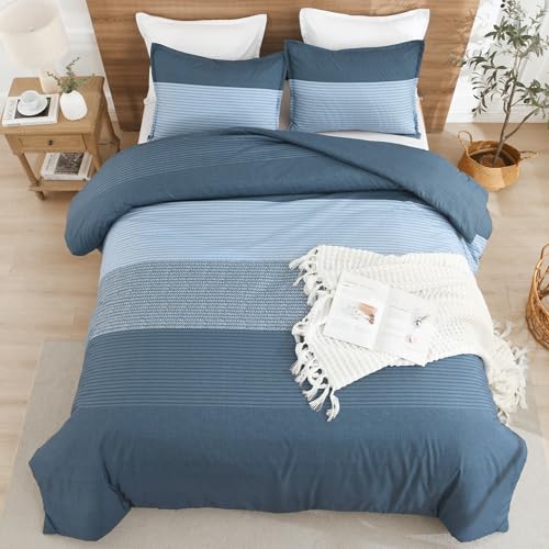 Litanika Haze Blue Comforter Set Full - 3 Pieces Lightweight Haze Blue White Colorblock Stripe Fluffy Bedding Comforter Sets, All Season Bed Set - Image 4