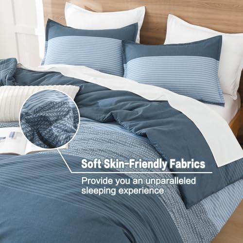 Litanika Haze Blue Comforter Set Full - 3 Pieces Lightweight Haze Blue White Colorblock Stripe Fluffy Bedding Comforter Sets, All Season Bed Set - Image 5