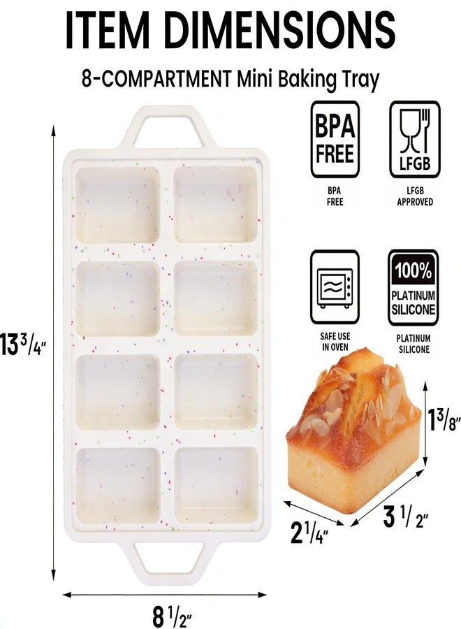 Ahorasky Silicone Mini Loaf Pans with Metal Reinforced Frame - Non-stick 8-Cavity Silicone Bread Pan for Baking, Tiny Banana Bread Set, Dishwasher Safe Brownie Pan-Cream - Image 2