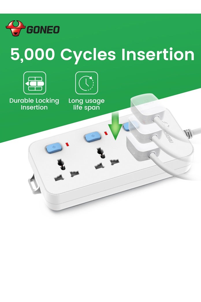 GONEO 3-Socket Power Strip with Individual Switches – 3M Extension Cord, Overload/Short-Circuit/Overheat Protection, Universal Plug – Ideal for Home & Office  - Image 1