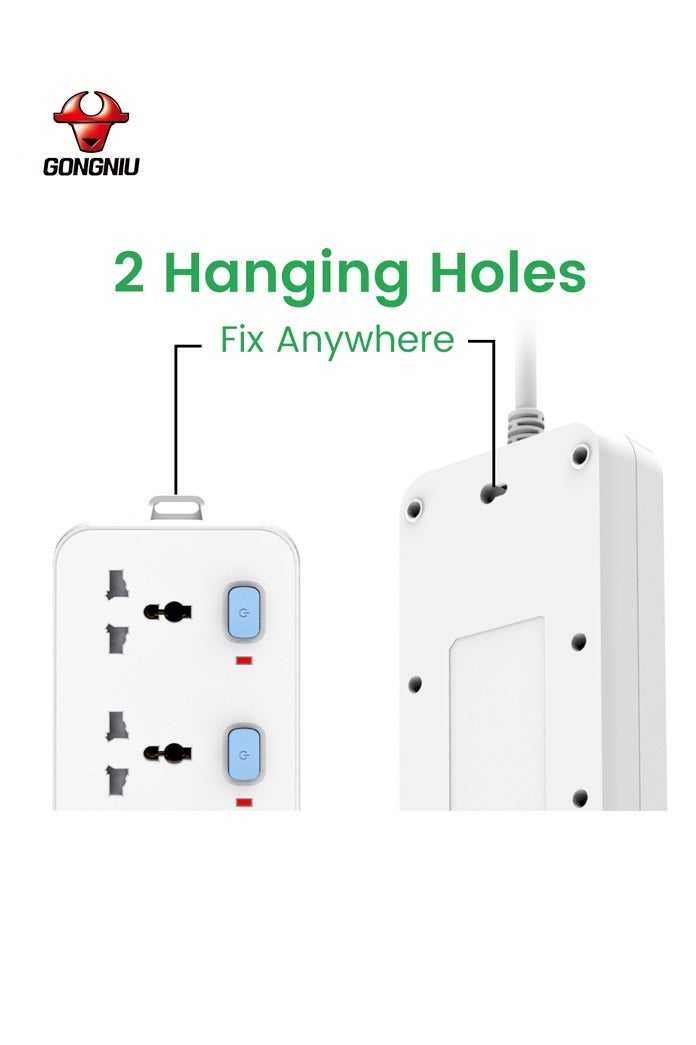 غونغنيو سلك تمديد كهربائي عالمي بطول 3 أمتار – مشترك متعدد المقابس، كابل تمديد مع واقي من زيادة التيار، تصميم للتثبيت على الحائط، جودة عالية - Image 5