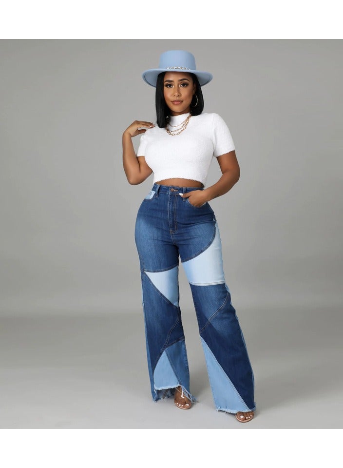 Loquat Stylish Washed Panels Of Women's Denim Trousers  - Image 1