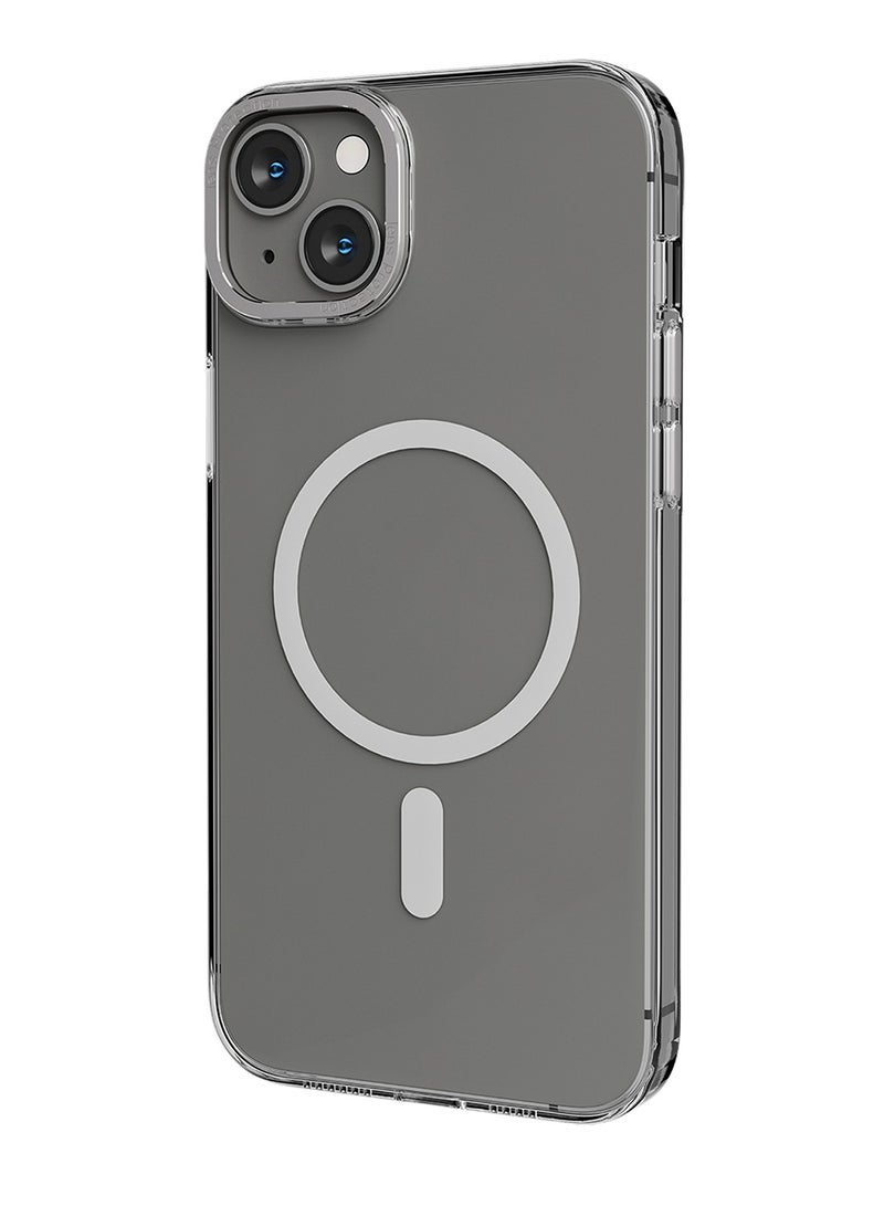 LEVELO iPhone 14 Pro Case MagSafe Sensa Clear Back Cover / Metal Camera Ring Protection / MagSafe Compatibility - Clear/Silver