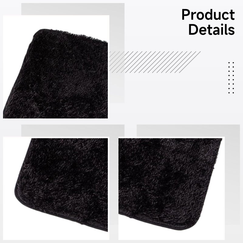3 Piece Black Plush Bathroom Rug Set Non Slip Absorbent Polyester Mats Lid Cover - Image 3