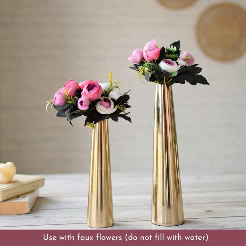 Behoma Golden Metal Slim Cone 8 106 Flower Vase for Home Decor Bedroom Living Room Office Wedding Table Decorative Item for Festivals Birthday Valentines Day Flower Not Included Set of 2 - Image 5