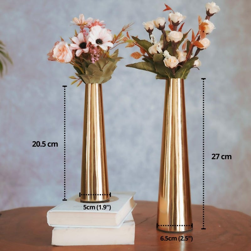 Behoma Golden Metal Slim Cone 8 106 Flower Vase for Home Decor Bedroom Living Room Office Wedding Table Decorative Item for Festivals Birthday Valentines Day Flower Not Included Set of 2 - Image 3