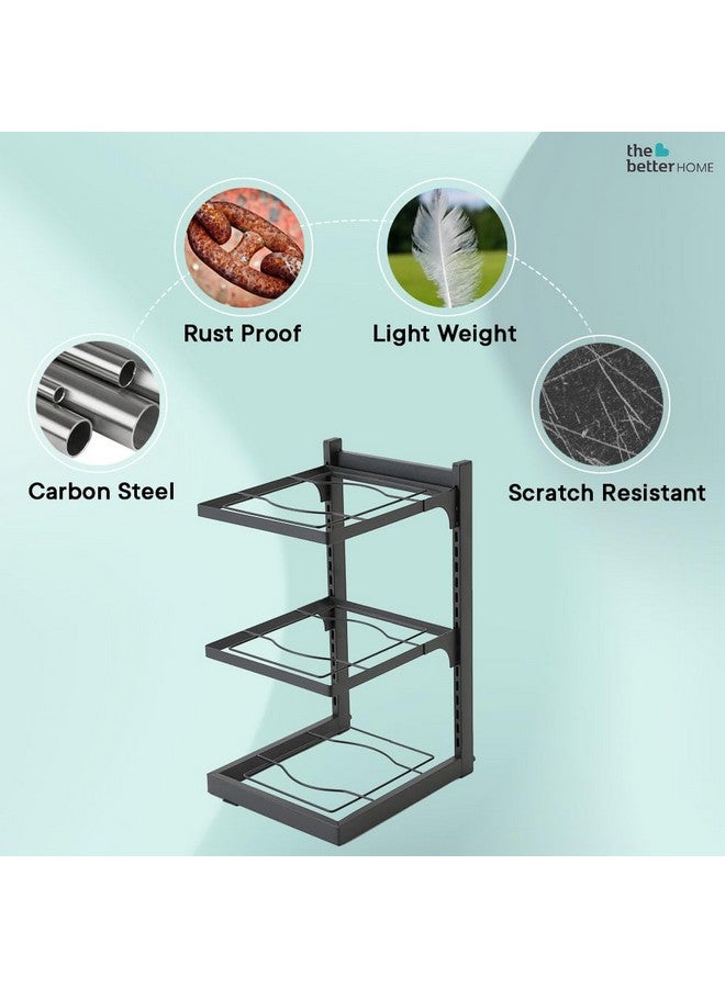 The Better Home The Better Home Buckle Type Pot 3 LayerRack (Black)|Stackable Kitchen Basket For Storage|Heavy Duty Carbon Steel Collapsible Foldable Basket For Fruits And Vegetables |Adjustable Layer Heights  - Image 2