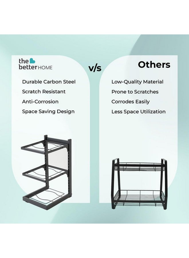 The Better Home The Better Home Buckle Type Pot 3 LayerRack (Black)|Stackable Kitchen Basket For Storage|Heavy Duty Carbon Steel Collapsible Foldable Basket For Fruits And Vegetables |Adjustable Layer Heights  - Image 5
