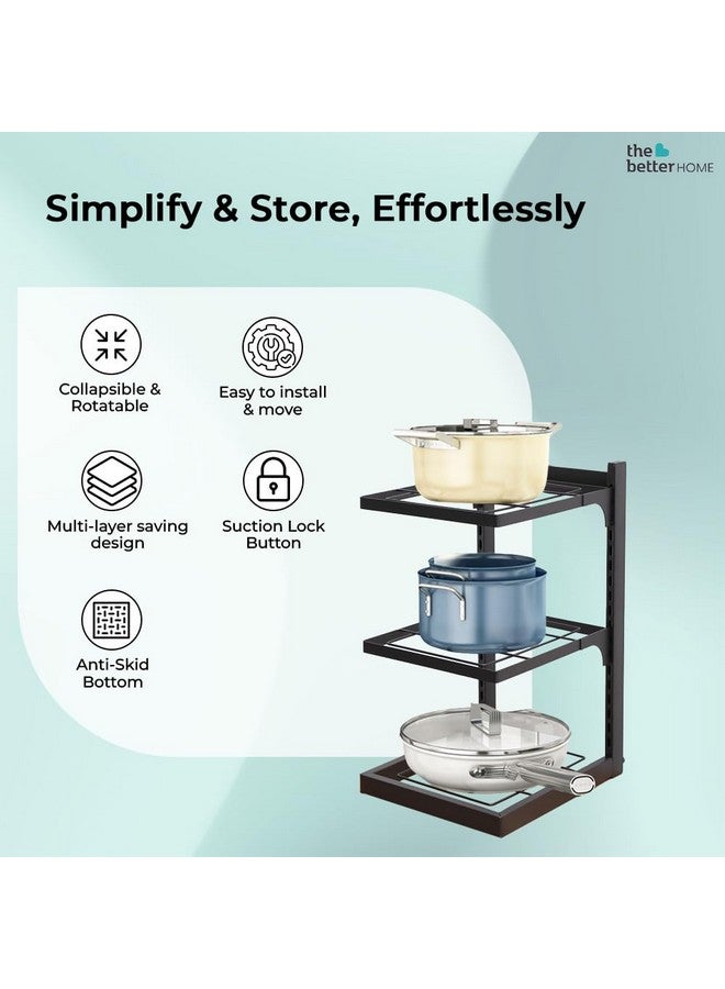 The Better Home The Better Home Buckle Type Pot 3 LayerRack (Black)|Stackable Kitchen Basket For Storage|Heavy Duty Carbon Steel Collapsible Foldable Basket For Fruits And Vegetables |Adjustable Layer Heights  - Image 3