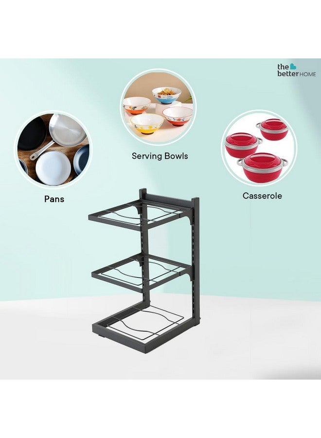 The Better Home The Better Home Buckle Type Pot 3 LayerRack (Black)|Stackable Kitchen Basket For Storage|Heavy Duty Carbon Steel Collapsible Foldable Basket For Fruits And Vegetables |Adjustable Layer Heights  - Image 4