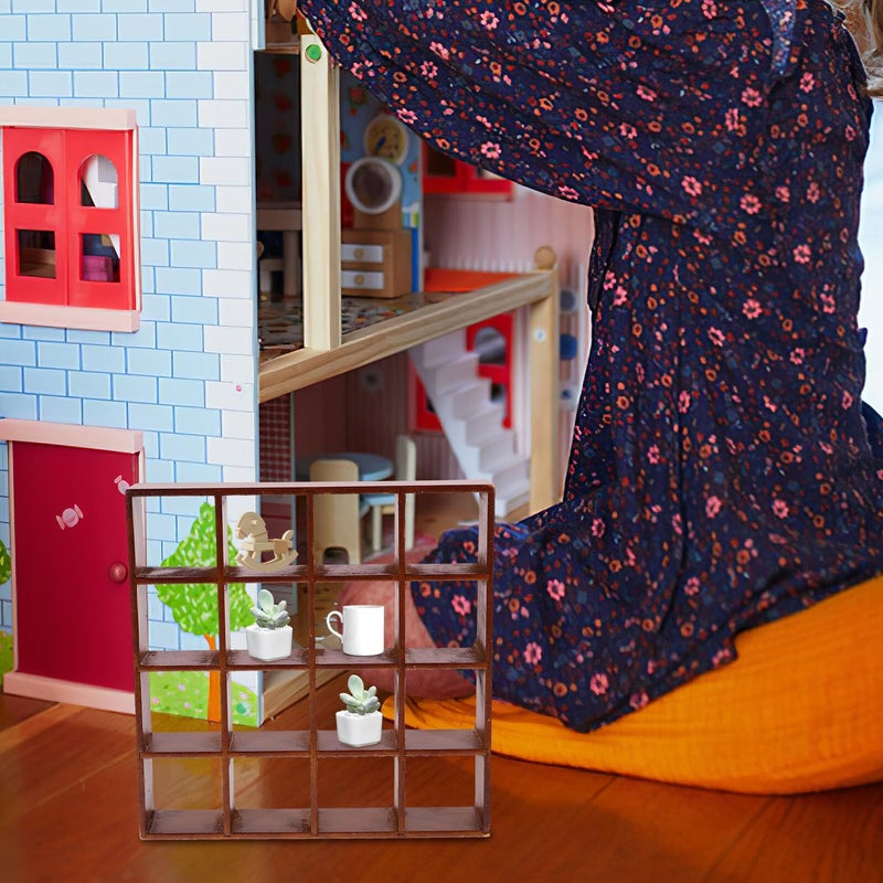 Walnut Color Miniature Display Cabinet Model With 16 Compartments Dollhouse Furniture - Image 3