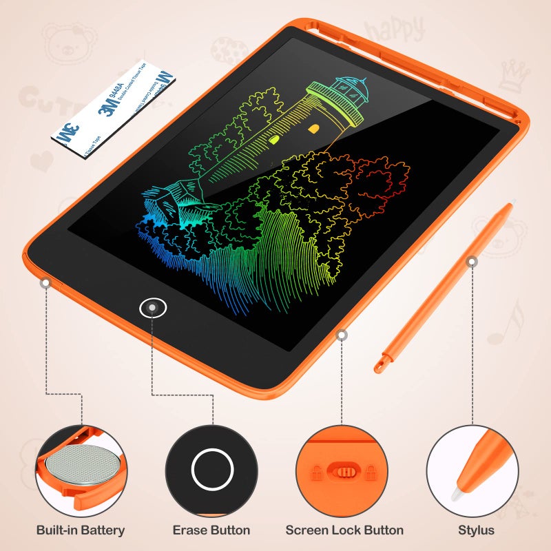 TECJOE 2 Pack LCD Writing Tablet, Colorful Screen Doodle Board 8.5 Inch Drawing Tablet for Kids, Learning Toys Birthday Gifts Travel Activity Games for 3 4 5 6 Year Old Boys and Girls Toddlersï¼ˆOrange Blueï¼‰ - Image 5