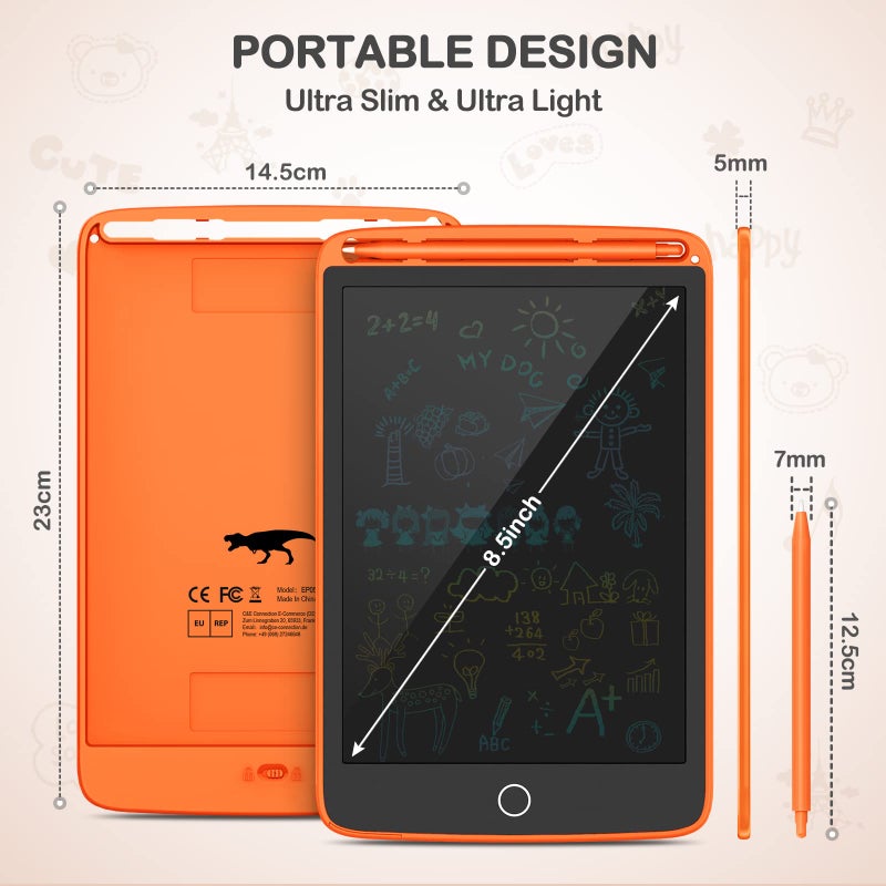 TECJOE 2 Pack LCD Writing Tablet, Colorful Screen Doodle Board 8.5 Inch Drawing Tablet for Kids, Learning Toys Birthday Gifts Travel Activity Games for 3 4 5 6 Year Old Boys and Girls Toddlersï¼ˆOrange Blueï¼‰ - Image 4
