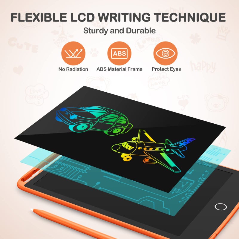 TECJOE 2 Pack LCD Writing Tablet, Colorful Screen Doodle Board 8.5 Inch Drawing Tablet for Kids, Learning Toys Birthday Gifts Travel Activity Games for 3 4 5 6 Year Old Boys and Girls Toddlersï¼ˆOrange Blueï¼‰ - Image 2