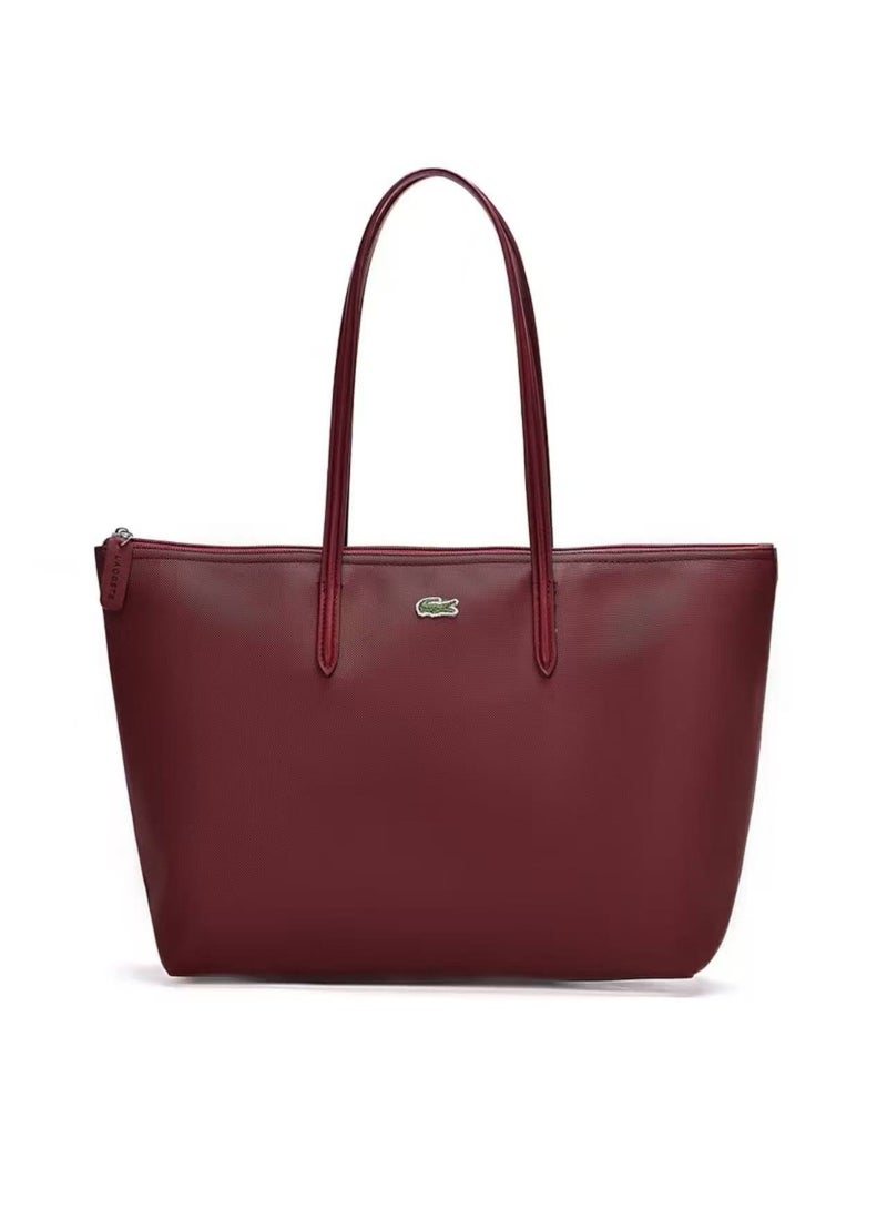 LACOSTE Women's L12.12 Concept Fashion Versatile Large Capacity Zipper Shoulder Bag Handbag wine red 45cm * 30cm * 12cm  - Image 1