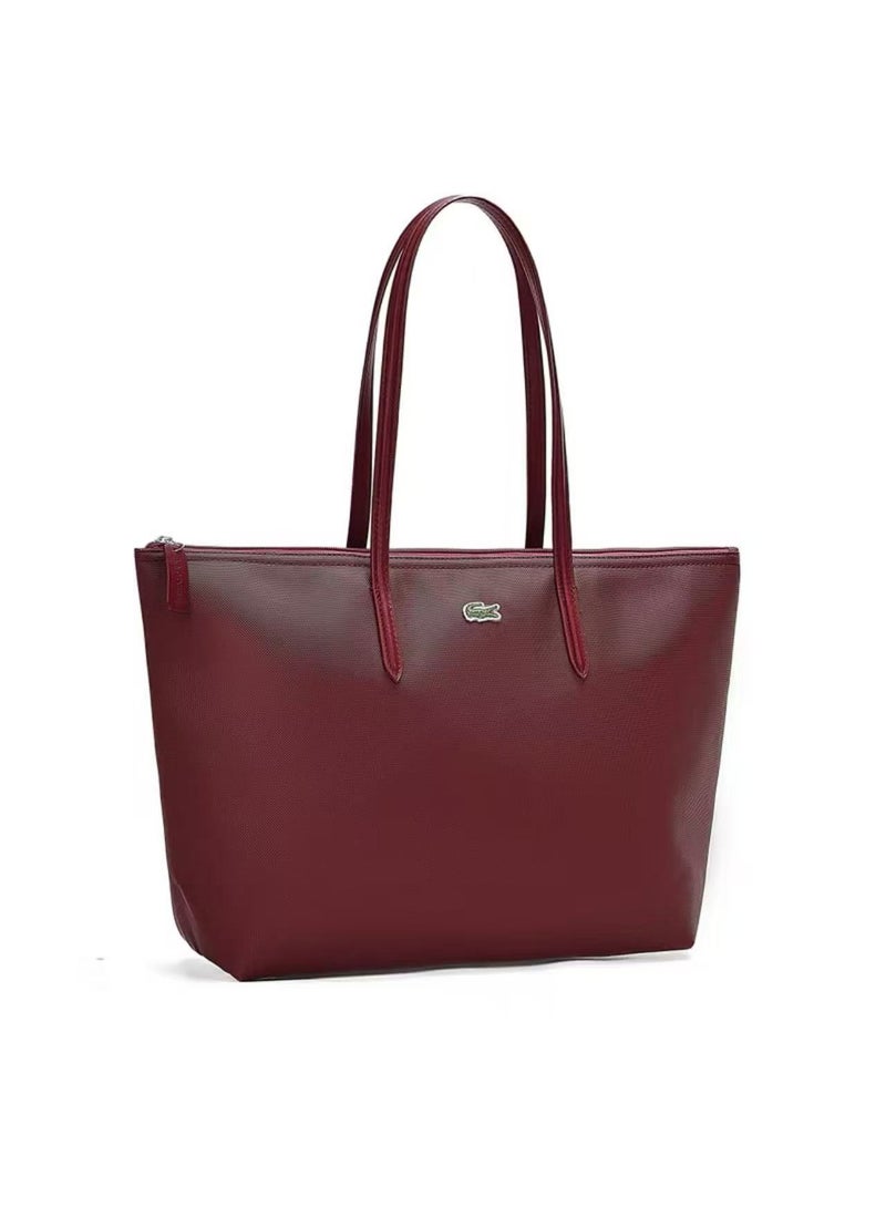LACOSTE Women's L12.12 Concept Fashion Versatile Large Capacity Zipper Shoulder Bag Handbag wine red 45cm * 30cm * 12cm  - Image 2