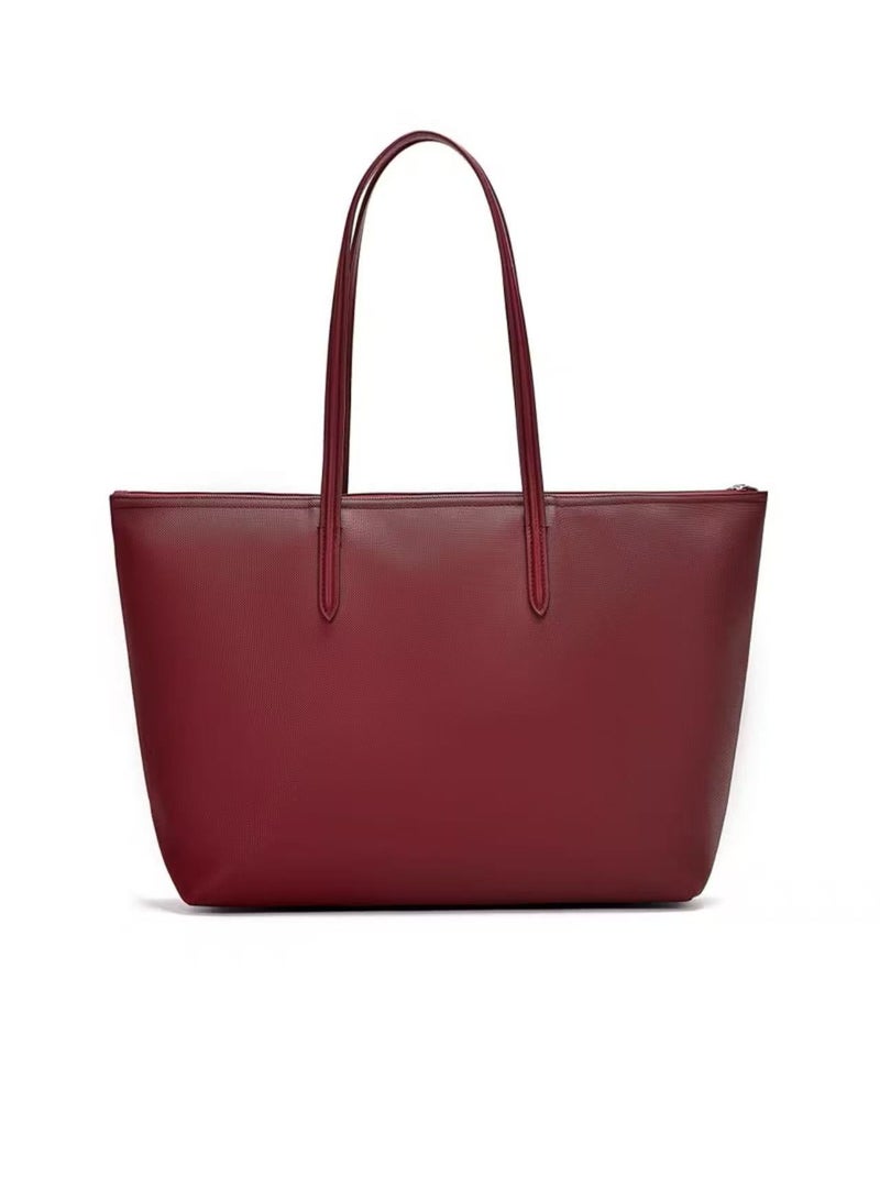 LACOSTE Women's L12.12 Concept Fashion Versatile Large Capacity Zipper Shoulder Bag Handbag wine red 45cm * 30cm * 12cm  - Image 3